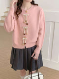 National Style Design Buckle Round Collar Knitted Jersey Women's Spring And Autumn New Fashion Loose Leisure Sweater