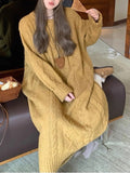 French Languid Round-Neck Knitted Dress Women's Autumn And Winter Loose Design Sense Thin Temperament Long Sweater Skirt