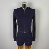 South Korea's Spring And Autumn New Pure Desire Tight Body Short Hooded Jacket Elastic Bag Hip Shorts Two Sets Of Women