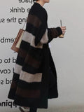 Mid-Autumn 2025 New Lazy Windy Mid-Changed Long-Striped Thick Sweater Knitted Jacket Woman