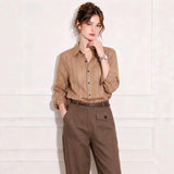 Rejuveto Money Wind Collar Striped Hollow Long-Sleeved Shirt 2026 Early Autumn New Unique Beautiful Temperament Thin Top