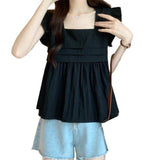 French Collar With Sweet Shirt Round Collar New Summer Retro Design Feeling Thin Short Doll