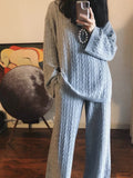 Autumn And Winter Knitted Set Of Women 2025 New Korean Loose Round-Neck Sweater + High-Waist Broad Leg Pants Two Sets