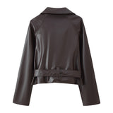 New Double-Dbutled Belt Short Leather Jacket Jacket In Autumn