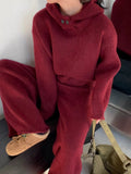Korean Hooded Knitted Suit Women's Autumn And Winter New Lazy Wind Loose Long-Sleeved Knitted Jersey Broad Leg Trousers Two Sets