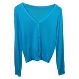 South Korea's New Pure-Willed Skinned Thin Long-Sleeved Top Temperament V-Neck Sunscreen Cardigan T-Shirt Woman Trend