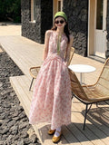 2026 New French Sweet Pink Sleeveless Floral Dress Women's Summer Seaside Holiday Dress
