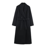Autumn New Blended Belt Double Buckle Long Coat Coat 8471107