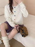 Japan And South Korea Lazy Wind-Collared Sweater Women's Autumn And Winter New Sweet Color Love Buckle Fashion Knitted Shirt Coat Thick