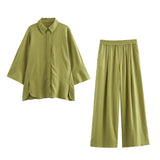 Spring 2025 New Casual Thin Loose Shirt Tight Straight Trousers Set 2157045