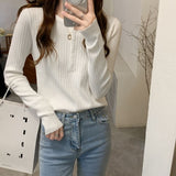 Spring And Autumn New Knitted Knitted Shirt Women Decorate Thin Long Sleeve Bottom Shirt Tops Fashion Inside Sweater