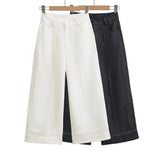 Linen Broad Leg Pants Women 2026 Summer New Retro Style High-Waist Pocket Loose Straight Slacks