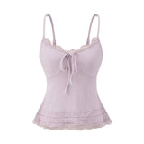 Sweet Babes V-Neck Lace Spliced Sling Vest Women's Summer Lace Pick-Up Waists Are Skinny Sexy And Pure Desire Tops