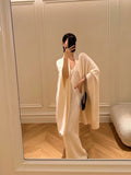 French Temperament Sling Knitted Dress Women's Autumn And Winter Lazy Wind Slacken Cloak Shawl Two-Piece Set