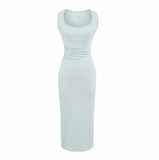 Wide Shoulder Strap Pit Strip Dress Women 2026 Summer New Hot Girl Pure Color U Collar To The Waist-Up Dress