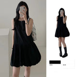 Korean Wearing A Small Black Dress Woman Design Tidaught Cloud Short Skirt Small Ageless Sleeveless Collar Vest Skirt Summer