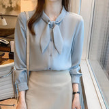 Spring 2025 New Casual Shirt Women Long-Sleeved Temperament Shirt Fashion Full Of Ocean Bow Top Tide