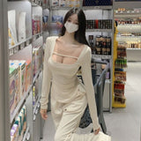Design-Sensitive Line Bottoming Shirt Curve Close Waist Tight Body Thin Collar Top South Korea's New Autumn Chest Long Sleeve