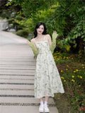 Green Small Fresh Summer Sling Dress Sen System French Orange Erring Dress Women 2026 Early Spring New Set