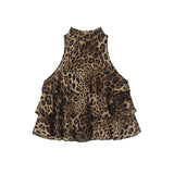 2025 Hot Babes Wind Leopard Print Hanging Neck Sling Women Wear Multiple Layers Of Lotus Edges Slimming Tops In Summer