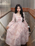 French Sweet Broken Flower Long-Sleeved Dress Female Autumn Temperament Dress Waist Gentle Fairy Dress