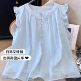 Large-Size French Lotus Leaf Edge Flying Sleeve Shirt Women Summer New Fat Mm Loose Thin Doll Shirt Top