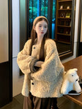 Gentle Wind Warm Lamb Wool Coat Women's Winter Korean Lazy Wind Relaxed Black Plush Coat