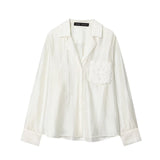 BSK&TRAF Women's Women's 2025 Autumn 2025 New Suit-Necked Casual Embroidery Pocket Shirt 4786079
