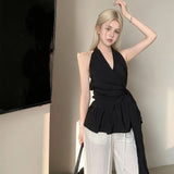 Sexy Strap Pure Desire V-Neck Hanging Neck Vest Women's Hot Girls Summer Waist Tops Bare Back