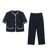Spring New Short-Sleeved Knitting Top 8507595 High-Waisted Straight Trousers 8316595