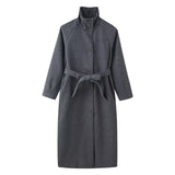BSK&TRAF Women's Clothing 2025 Winter New Commuter Wind Tie Belt Long Coat