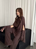 Autumn And Winter Fashion High-End Lazy Wind Bat Sleeve Loose Knitted Sweater + Sleeve + Broad Leg Pants Three-Piece Set