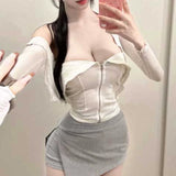 Summer New Pure Want To Slim Temperament Hottie Breast Blouse Short Hanging Neck T-Shirt T-Shirt Girl Ins