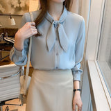 Spring 2025 New Casual Shirt Women Long-Sleeved Temperament Shirt Fashion Full Of Ocean Bow Top Tide