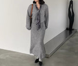 Autumn And Winter Wear Suit Women 2025 New Korean Design With Silk Scarf Knitted Sweater Half Dress Two Sets