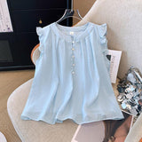Large-Size French Lotus Leaf Edge Flying Sleeve Shirt Women Summer New Fat Mm Loose Thin Doll Shirt Top