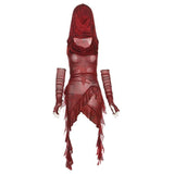 Korean New Halloween Cos Red Collar Hooded T-Shirt Girl Leaves Side Irregular With Cuffs Thin Top