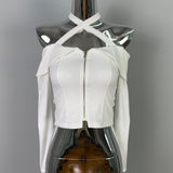 Autumn New Pure Desire To Tie Low Chest Tight Shoulder Dress Korean Short-Sleeved Open Shirt T-Shirts