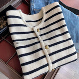 Casual Black And White Striped Small Fragrant Knitted Cardigan Women's New Autumn And Winter Wear Short Sweater Jacket