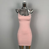 Light Apricot Double U-Neck Tight Body Thin Sling Bag Hip Dress Skirt Pure Hot Girl Short Dress New Summer