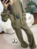 Autumn And Winter Knitted Set Of Women 2025 New Korean Loose Round-Neck Sweater + High-Waist Broad Leg Pants Two Sets