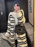 Korean Languid Hooded Striped Knitted Cardigan Women's Autumn And Winter Fashion Casual Long Sweater Jacket