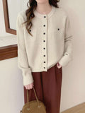 Autumn Knitted Top Casual Slimming Single Row Multi-Buckle Fashion Fake Pocket Knitted Long-Sleeved Shirt Woman