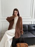 Purple V-Neck Knitted Cardigan Women's Autumn And Winter Han Ling Dress With A Lazy Wind Relaxes The Feeling Of Loose Long-Sleeved Sweater Coat
