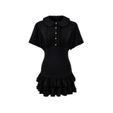 BSKI&TRAF Women's Clothing 2025 Winter New Fashion Lotus Leaf Side Shoulder-Sleeve Doll Collar Dress