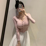 South Korea's New Autumn Temperament Slim Body Tight Short Top Thin Short-Sleeved Cardigan T-Shirt Woman