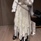French Heavy Industry Embroidery Bow Irregular Lace Knitted Skirt Women Autumn And Winter High-End Fairy Dress