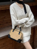 Large-Size Gray Knitted Set Of Women's Autumn And Winter New Korean Version Of Loose V-Neck Sweater High-Waisted Half Skirt Two-Set
