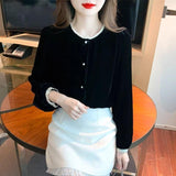 French Hepburn Velvet Gold Velvet Black Shirt Long-Sleeved Women's Dress 2025 New Fashion Blouse