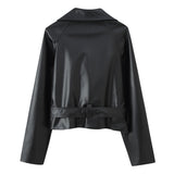 New Double-Dbutled Belt Short Leather Jacket Jacket In Autumn